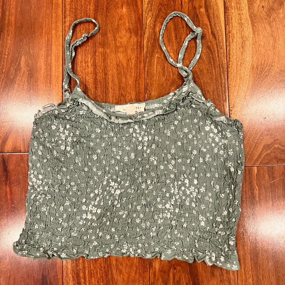 LA HEARTS Green and White Floral Tank Top